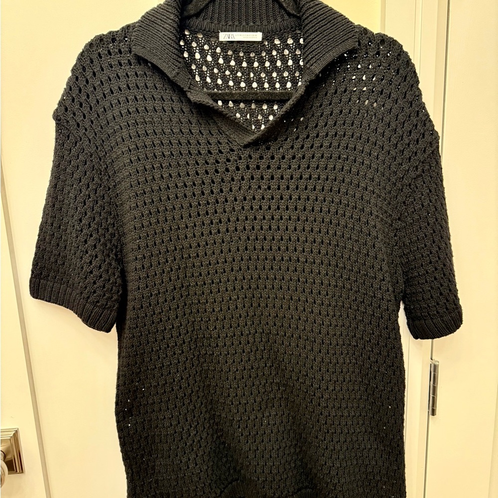 Zara Men's Charcoal V-Neck Sweater